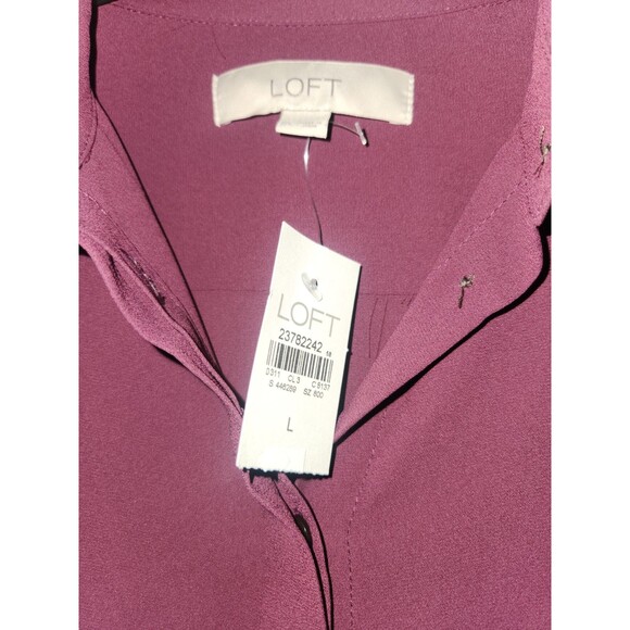 NWT-LOFT Burgundy Maroon Lace Long Sleeve Women Lightweight Button Blouse SZ L - Picture 4 of 5